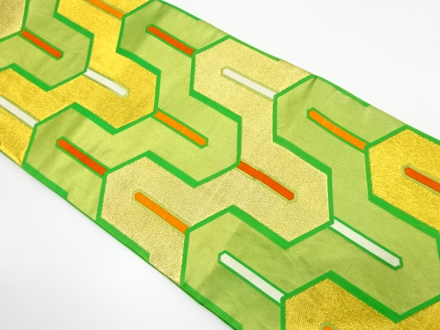 JAPANESE KIMONO / ANTIQUE FUKURO OBI / SILK / WOVEN BISHAMON KIKKO PATTERN